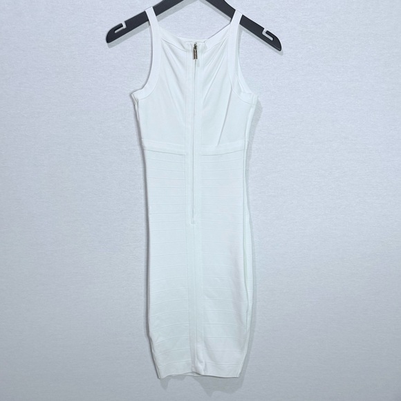 MARCIANO White Bandage Bodycon Midi Dress with Mesh Front Detail - Picture 3 of 11